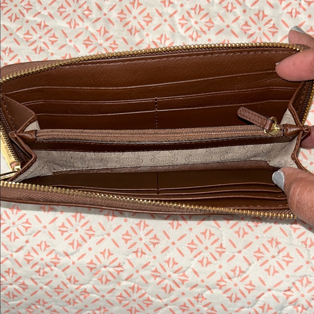 Michael Kors Tan and Brown Logo Zip Wallet - Picture 3 of 3